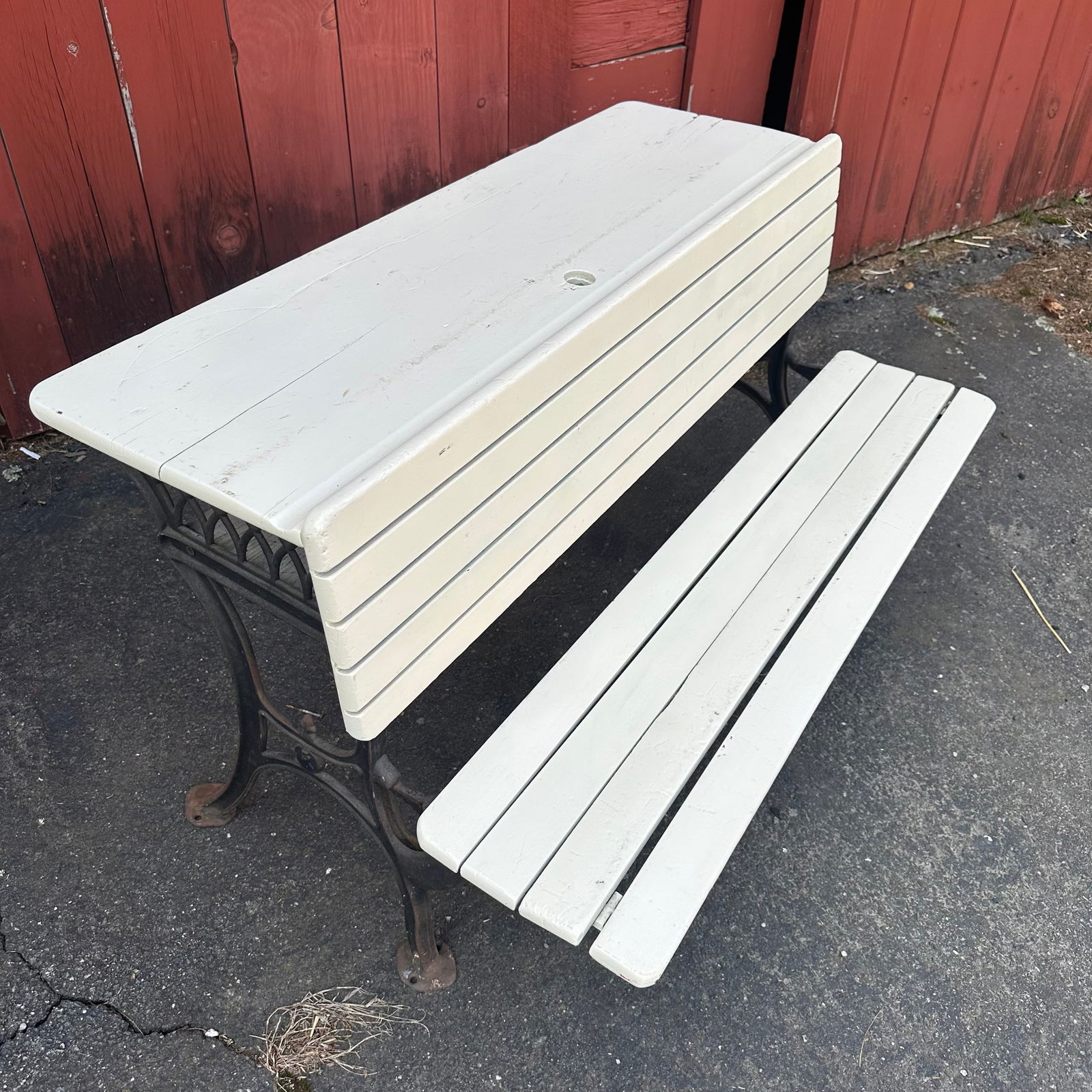 Antique Double Folding Childs School Desk - Metal Industrial Legs - White Paint - Approx (1 of 5)
