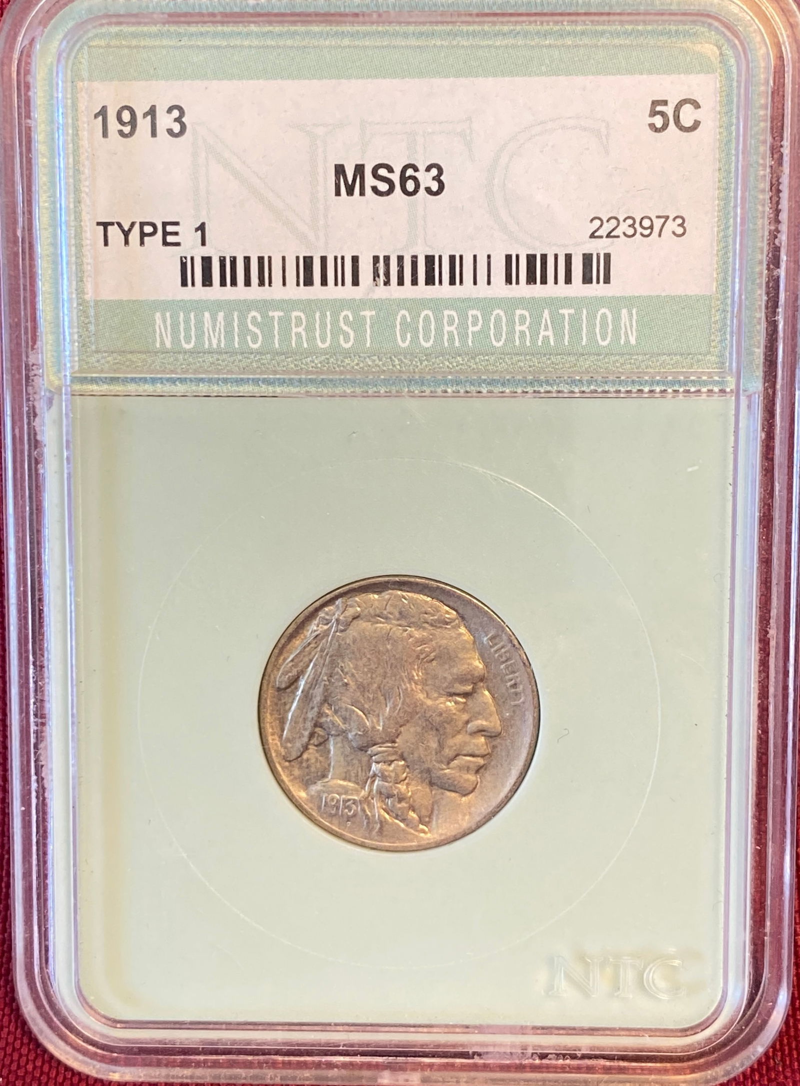 Graded 1913 Buffalo Nickel - Type 1 - MS63 by NTC (1 of 3)