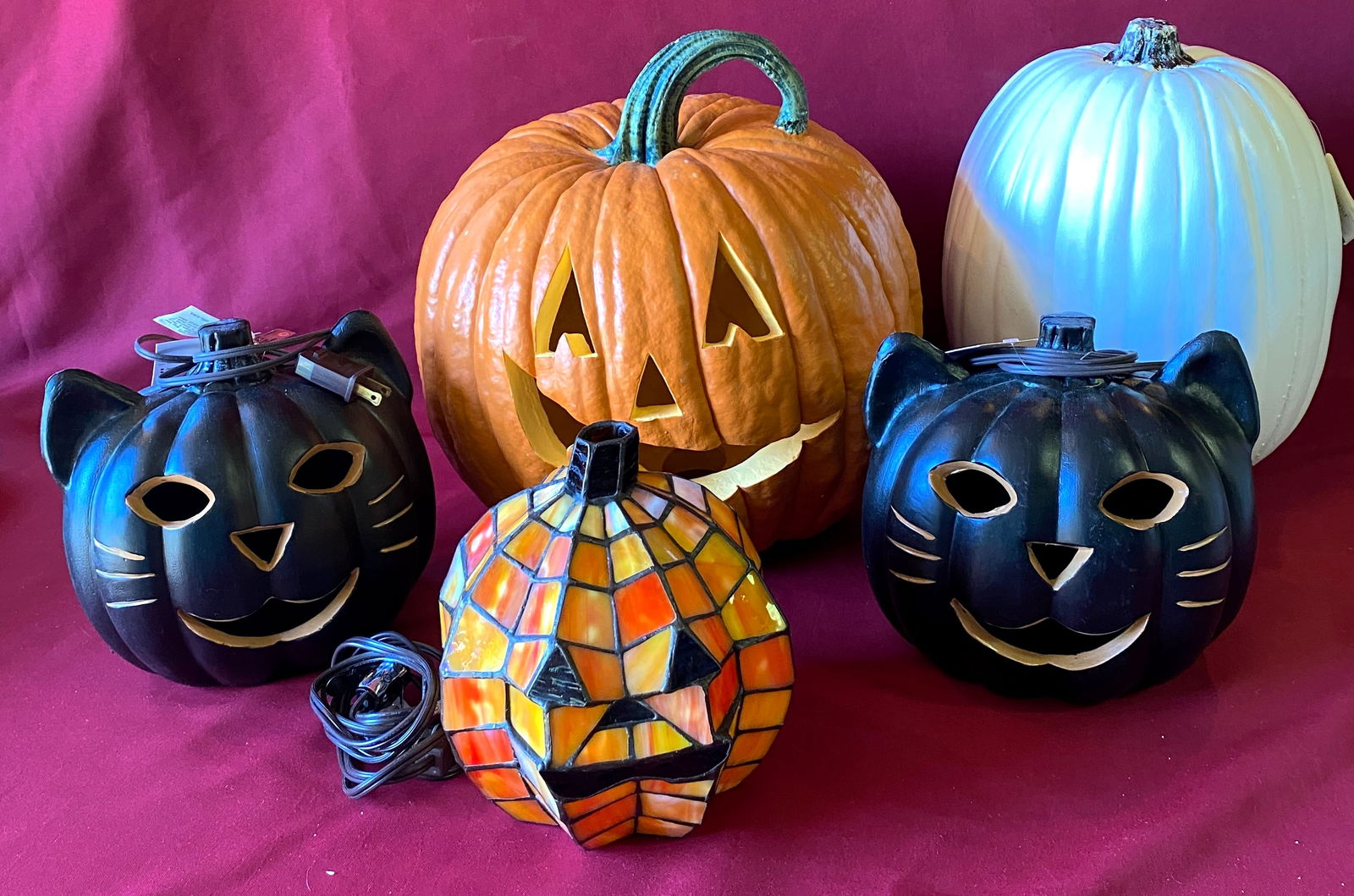 Halloween Pumpkin Lights - Electric and Candle, Etc. - Small Chip on Stem: Halloween Pumpkin Lights - Electric and Candle, Etc. - Small Chip on Stem