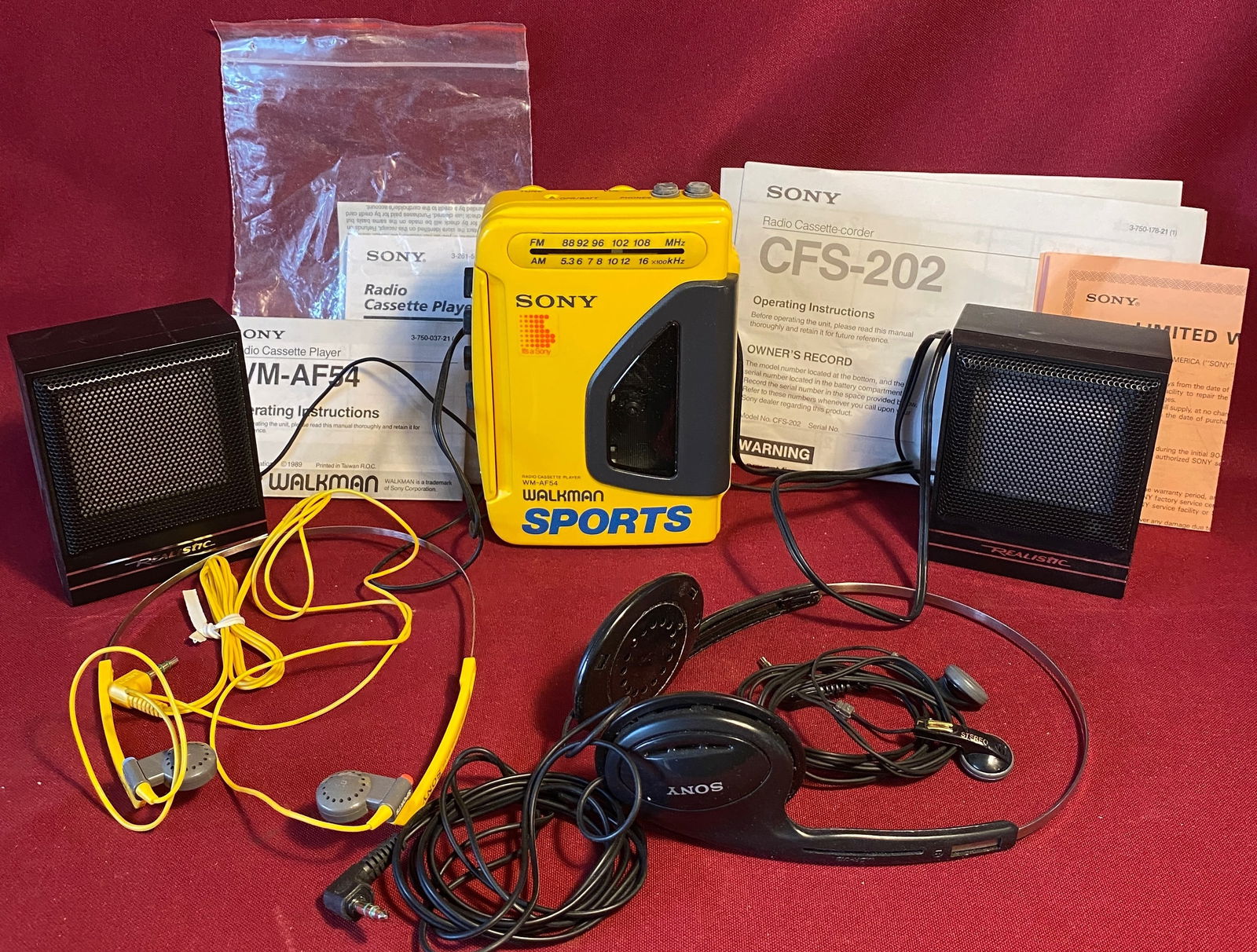 Sony Sports Walkman - WM-AF54 & Small Realistic Speakers - Both with Headphones (1 of 6)