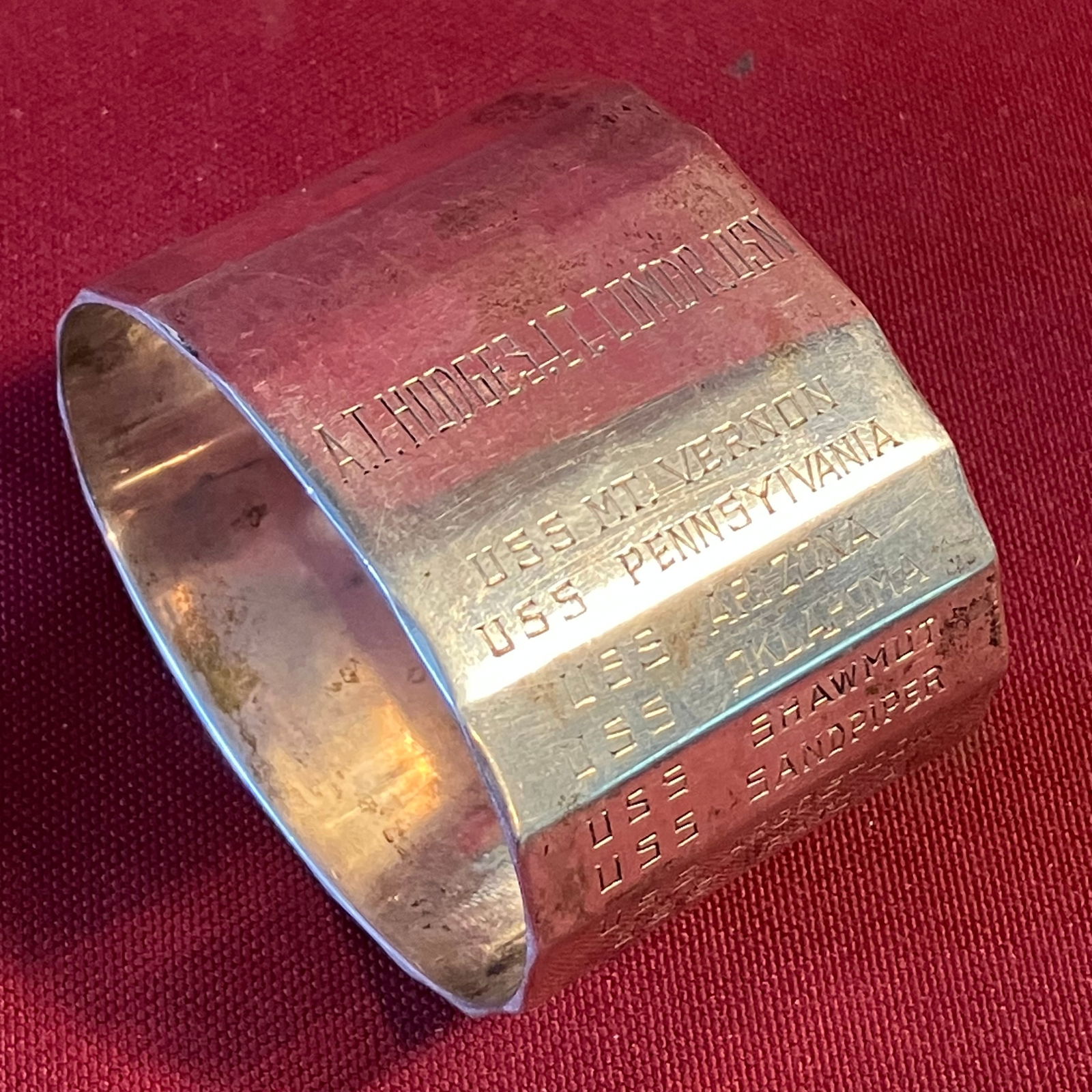 Navy Service Record Sterling Silver Napkin Ring - Arthur T. Hodges - Engraved with Ship Names - (1 of 11)