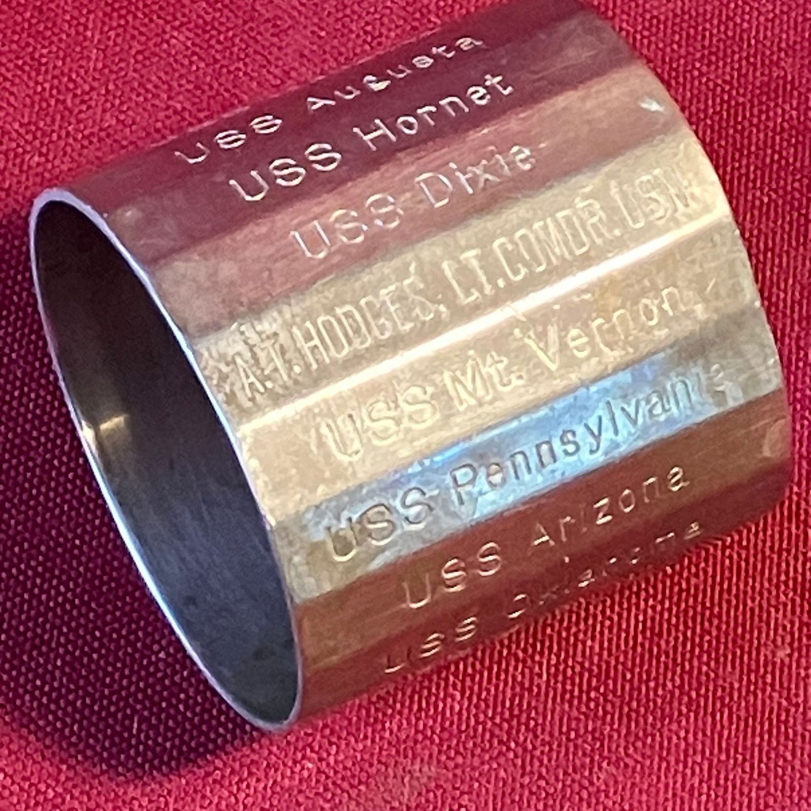 Navy Service Record Napkin Ring - Arthur T. Hodges - Engraved with Ship Names - Trench Art Style (1 of 9)