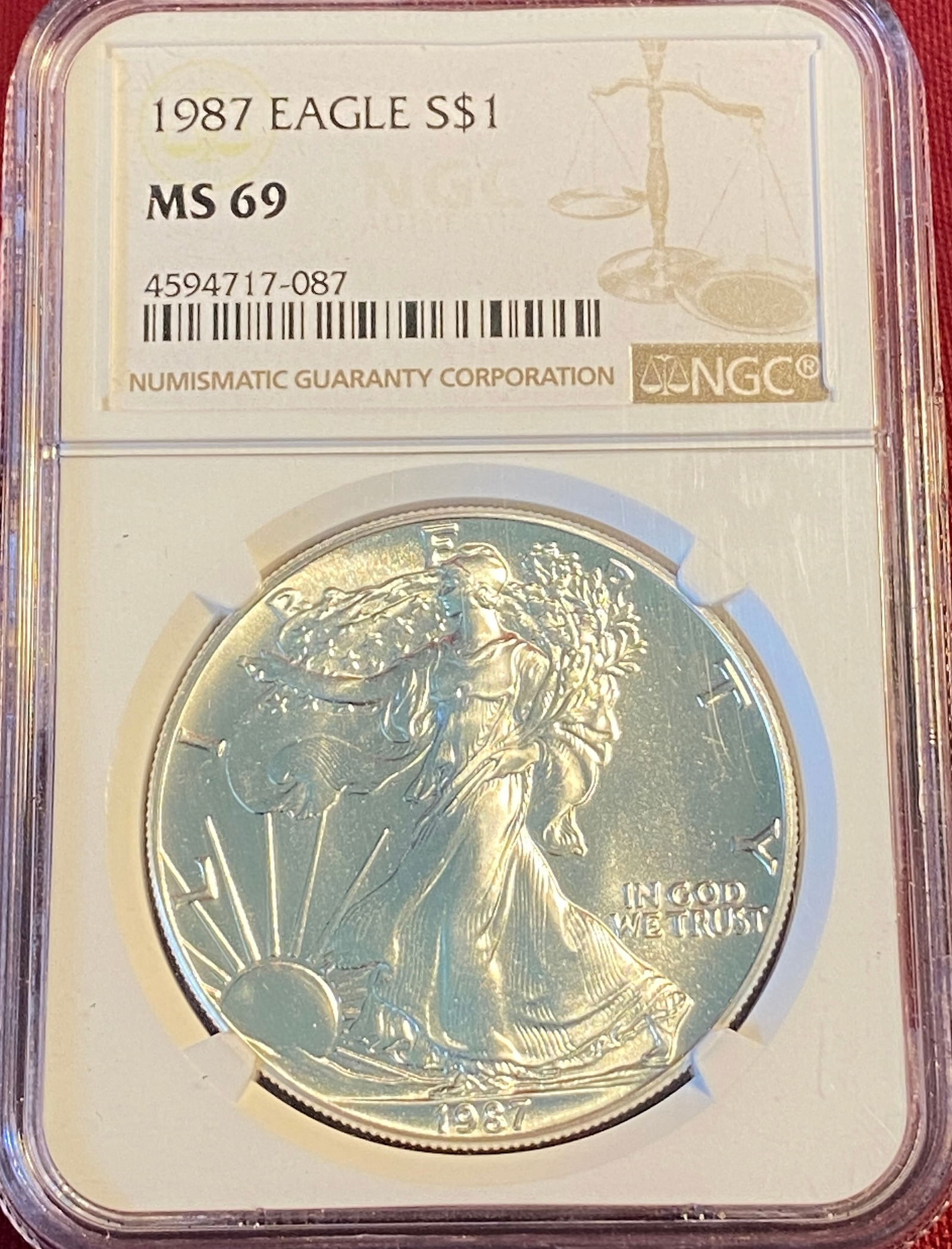 Graded 1987 One Ounce .999 Fine Silver Eagle - MS69 by NGC (1 of 3)