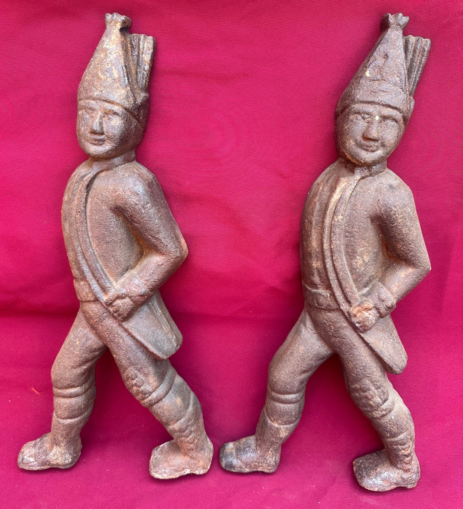 Pair of Hessian Soldier Cast Iron Fireplace Andirons - No Log Holders: Pair of Hessian Soldier Cast Iron Fireplace Andirons - No Log Holders