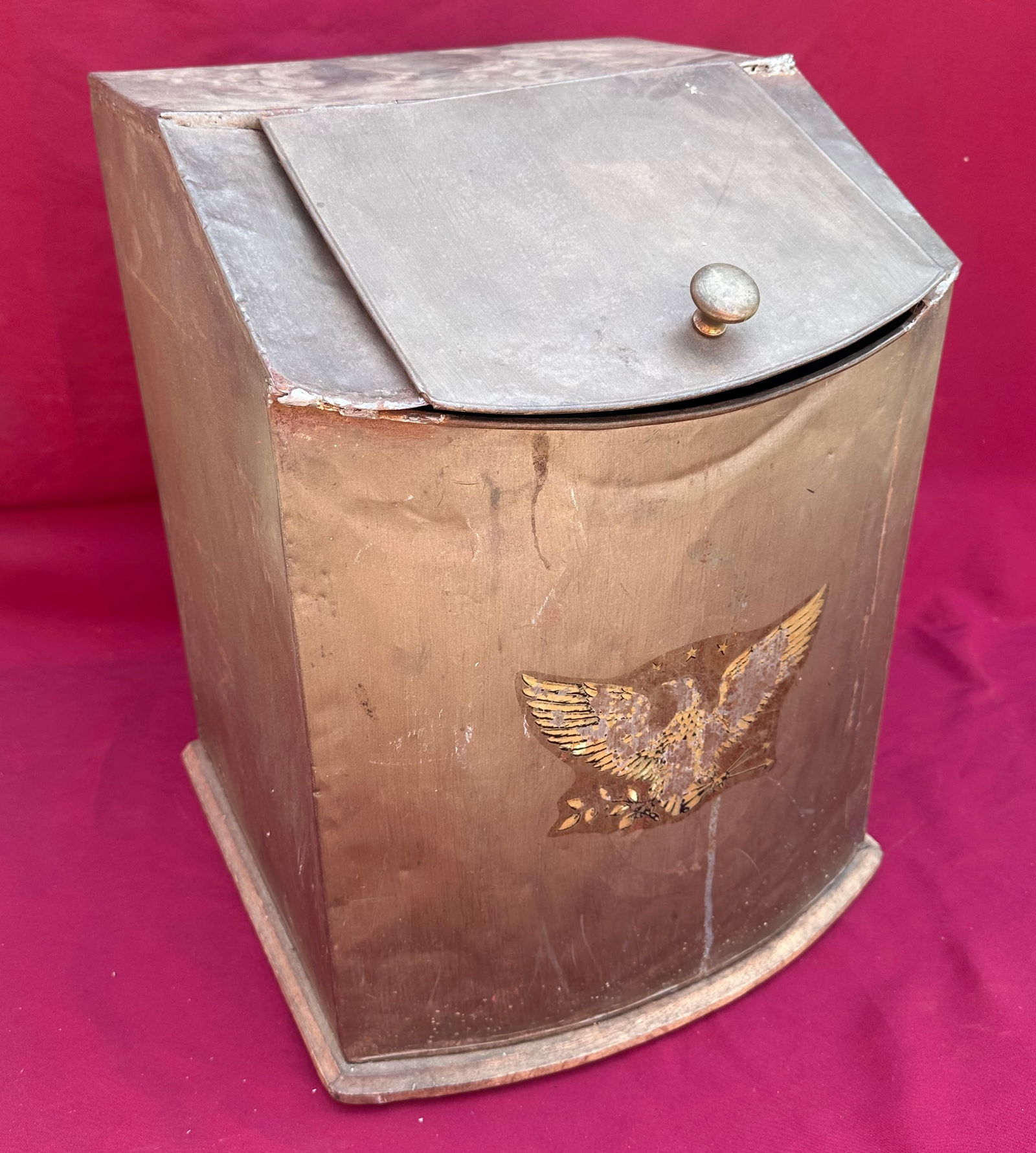 Metal Bin with Eagle Design - Wood Base Trim - Approx 21"x17"x13" (1 of 4)