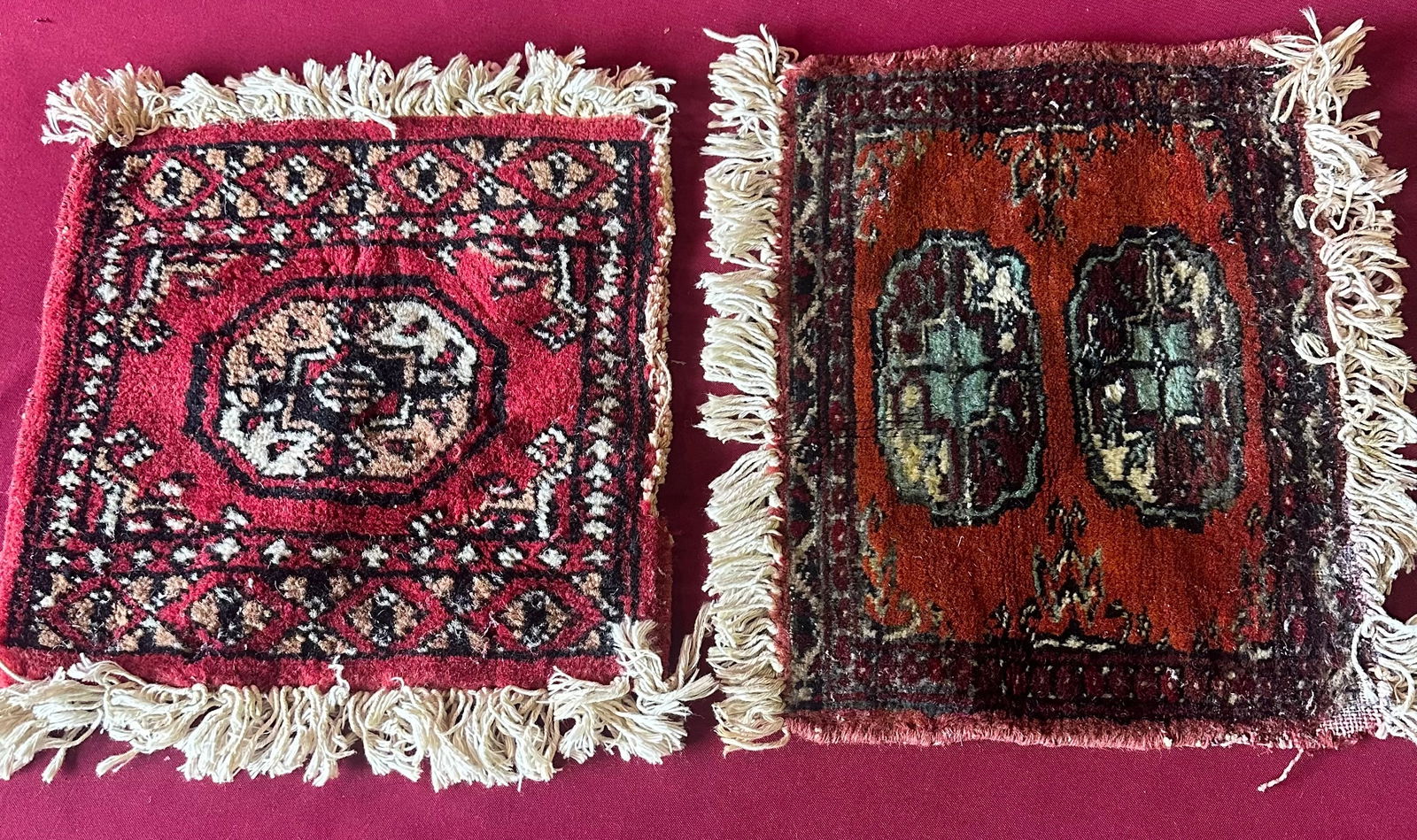 Two Small 12"x12" Older Oriental Style Rugs (1 of 7)