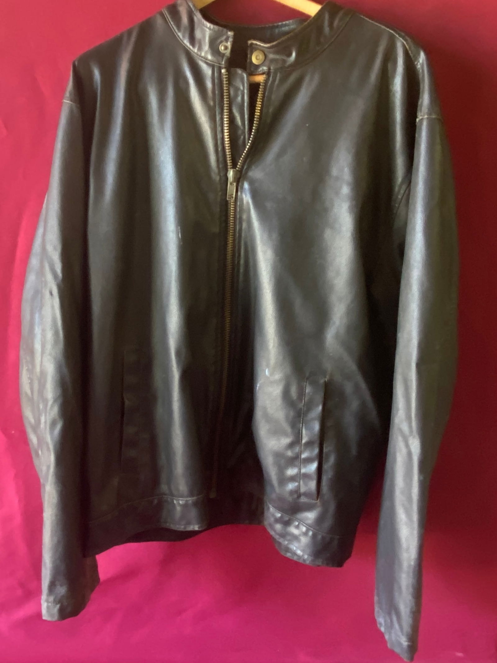 Black Leather Style Motorcycle Jacket - Size XL (1 of 7)