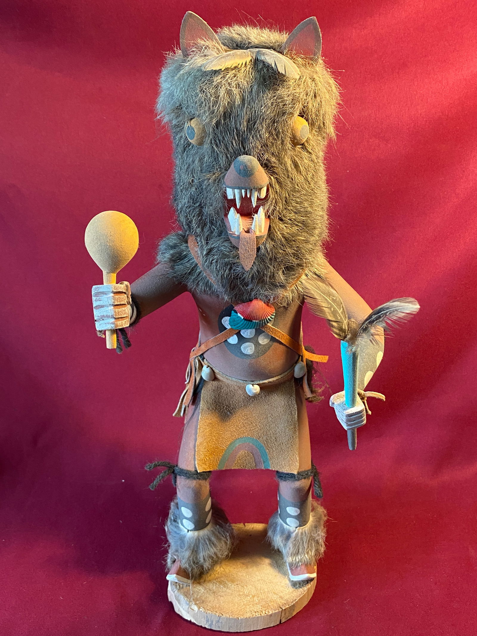 Native American Wolf Kachina - Artist Signed - Approx 18" (1 of 7)