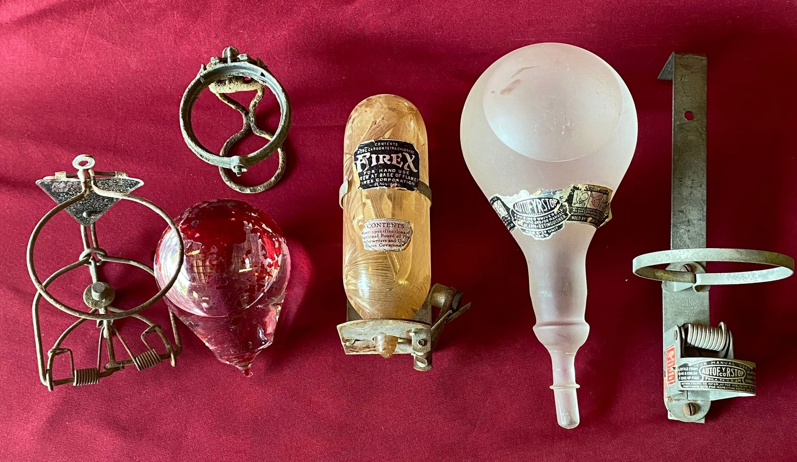 Three Odd Sized Fireballs with Brackets - FireX, Auto Fyrseop, Miracle Fire Extinguisher Bracket (1 of 9)