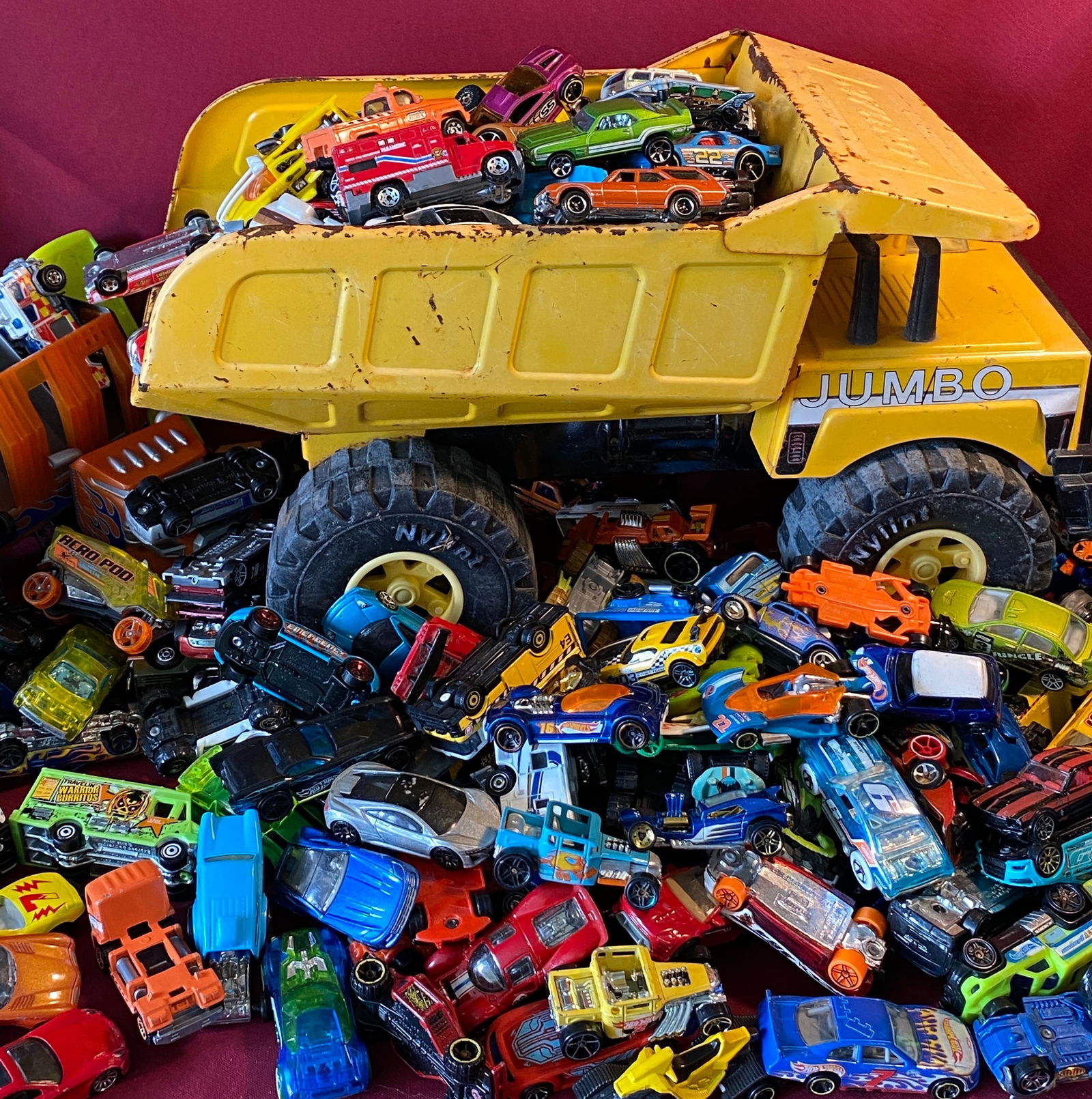 Nylint Metal Toy Dump Trump and Approximately 100 Various Hot Wheels & Matchbox Cars and Trucks (1 of 6)