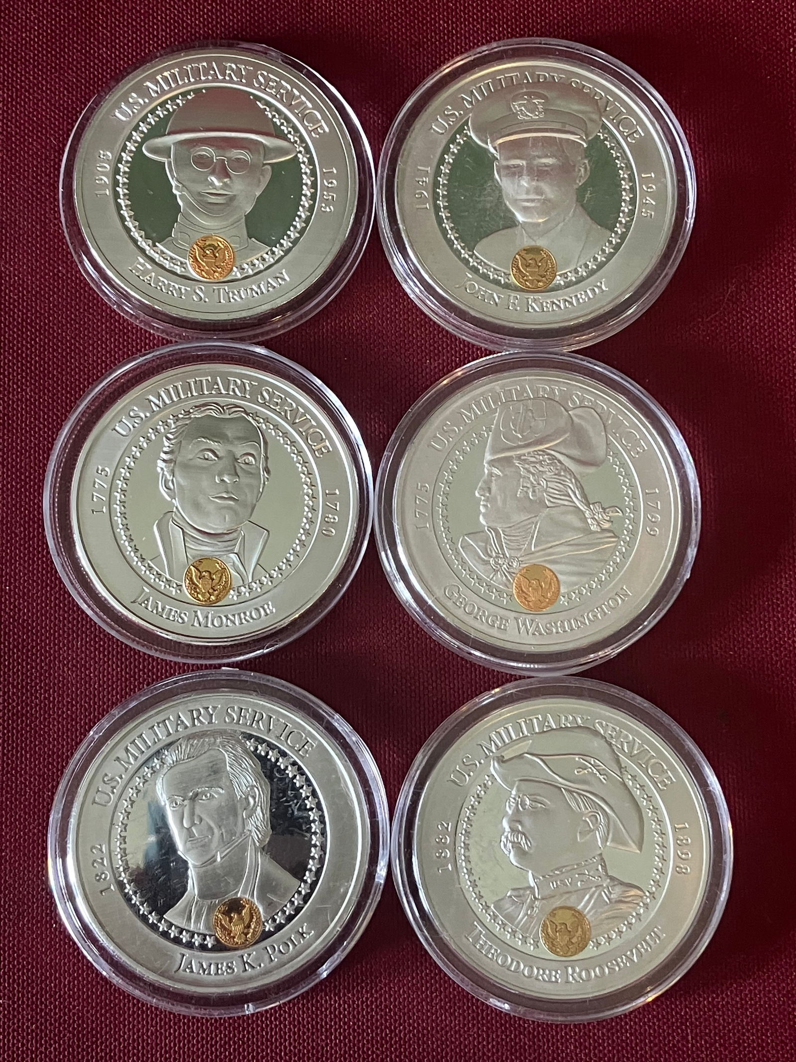 Eight Presidential Veterans 99.9% Silver Plated Coin/Token - Bradford Exchange - Two Capsules are (1 of 6)