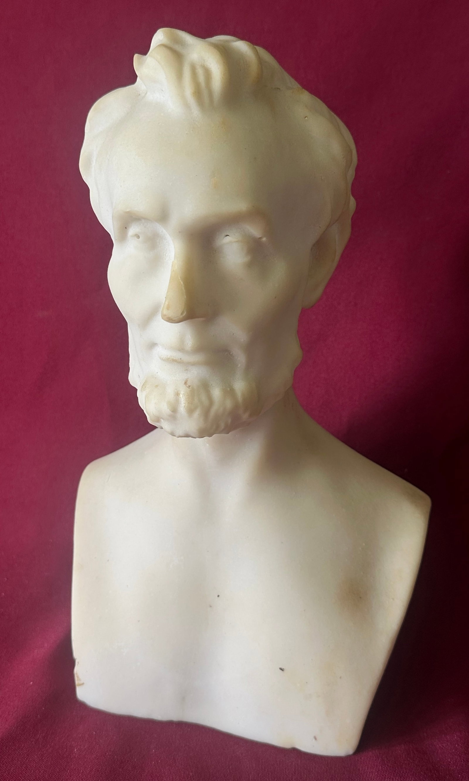 Abraham Lincoln Bust - Marble/Alabaster - Nose Broken and Repaired - Approx 12"T: Abraham Lincoln Bust - Marble/Alabaster - Nose Broken and Repaired - Approx 12"T