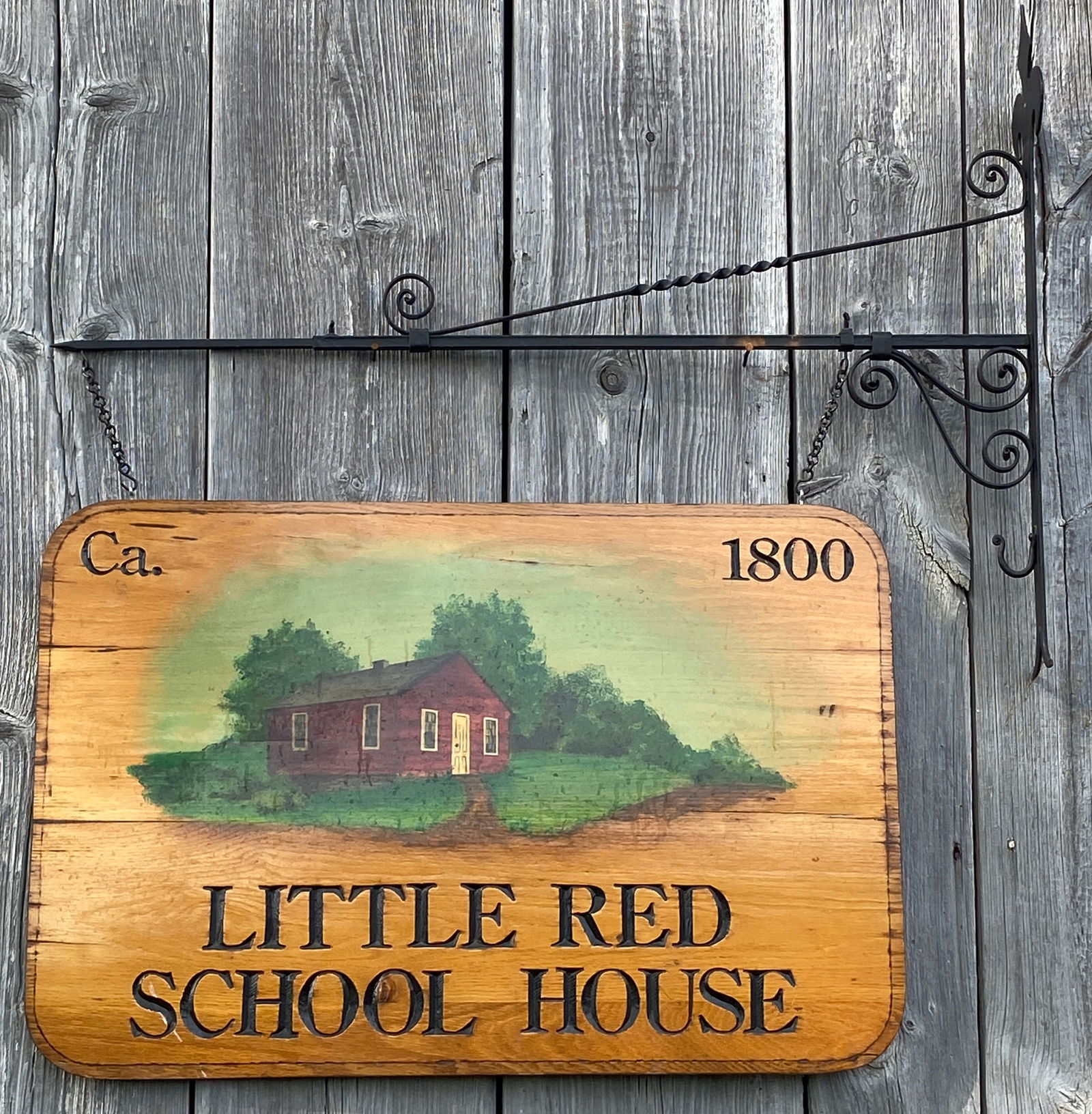 Double Sided Wooden Little Red School House Sign with Ornate Metal Bracket - Approx 34"Lx22"T (1 of 5)