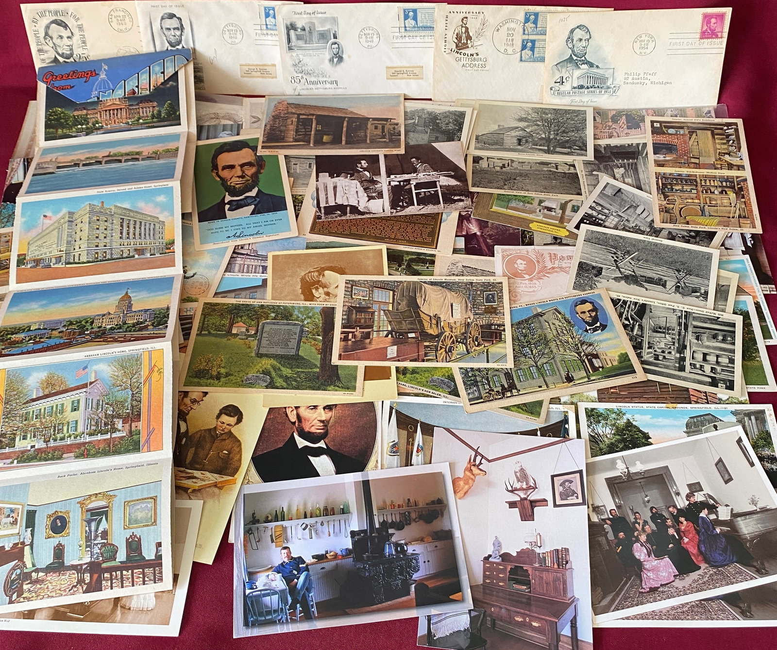 Lincoln Themed Postcards, First Day Issue, Ephemera, Etc.: Lincoln Themed Postcards, First Day Issue, Ephemera, Etc.