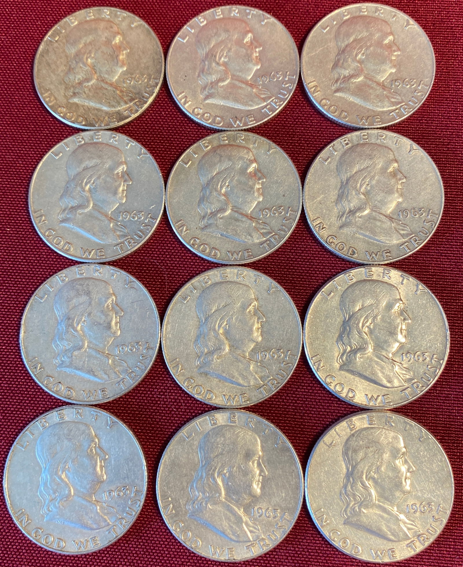 Twelve 1963 Franklin Silver Half Dollars - Some with Mint Marks (1 of 5)
