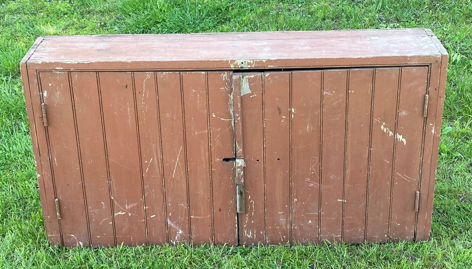 Primitive Country Wall Cupboard with Old Red Paint - Approx 51"Lx27"Hx10"D (1 of 6)
