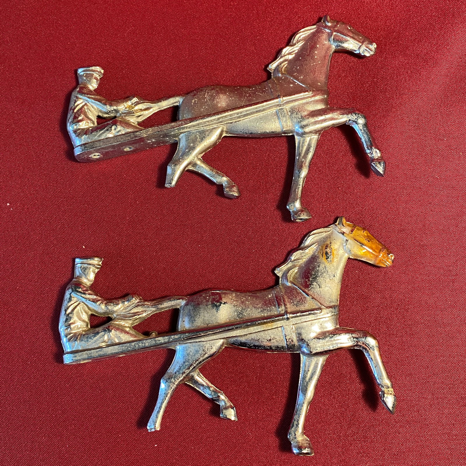 Two 1950s Sulky Horse Hood Ornaments - As Seen Condition (1 of 5)