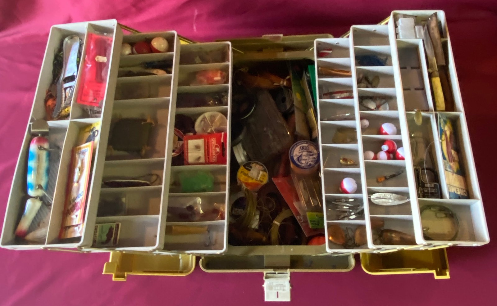 Vintage Plano Tackle Box Full of Fishing Tackle, Lures, Scale Knife, Etc. (1 of 4)