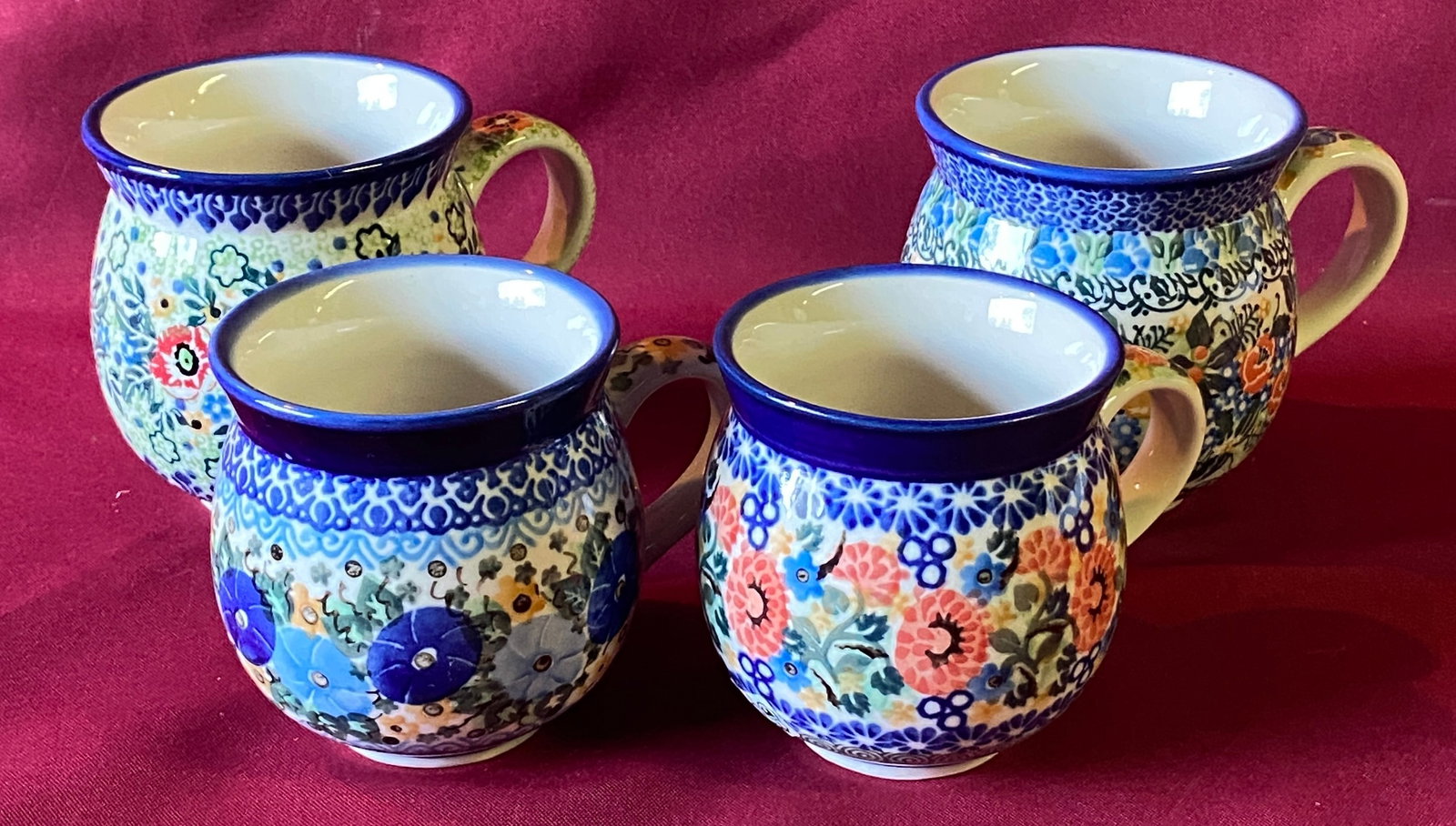 Four Polish Pottery Style Mugs: Four Polish Pottery Style Mugs