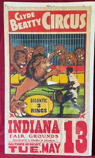 Old Clyde Beatty Circus Poster - Approx 36.5"x21": Old Clyde Beatty Circus Poster - Approx 36.5"x21"