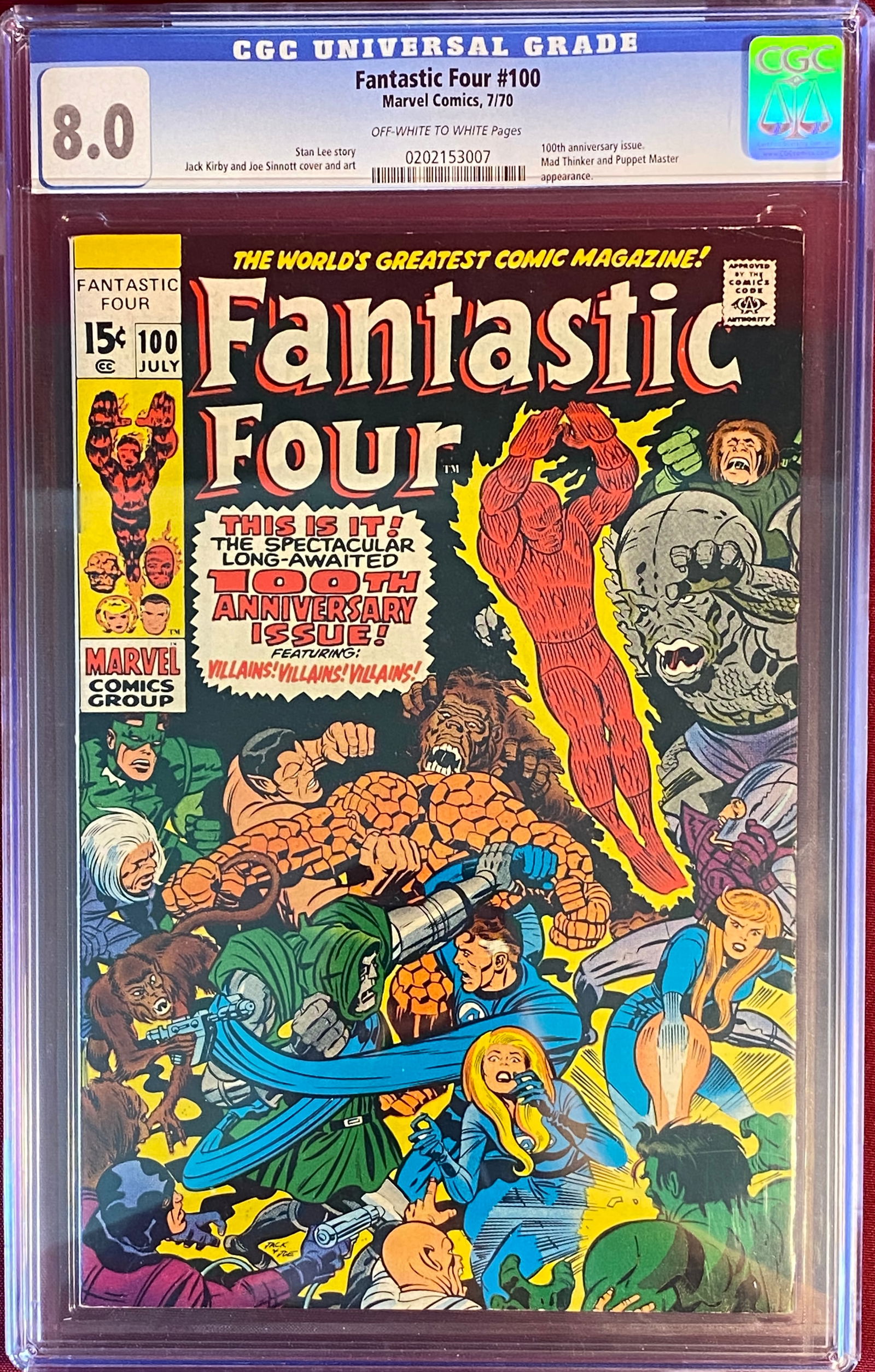 Graded Fantastic Four #100 Silver Age Comic Book - Anniversary Issue - Marvel Comic 7/70 - 8.0 (1 of 3)