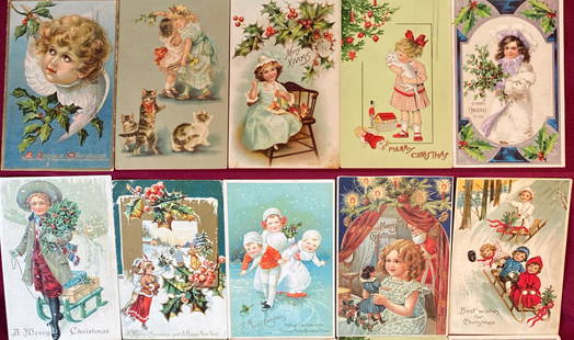 Ten Antique Christmas, Holiday, Etc. Postcards - Various Subjects - Several German & Embossed: Ten Antique Christmas, Holiday, Etc. Postcards - Various Subjects - Several German & Embossed
