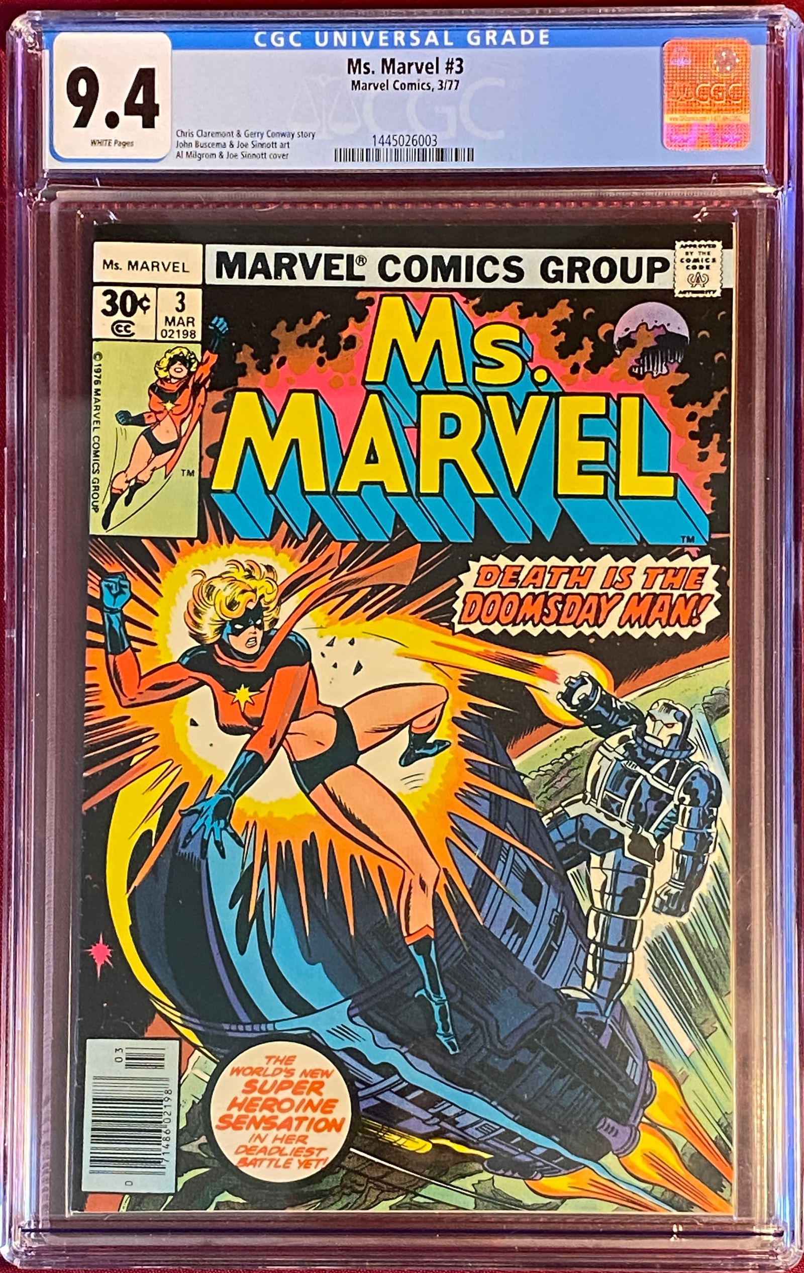 Graded Ms. Marvel #3 Bronze Age Comic Book - Marvel Comics 3/77 - 9.4 White Pages by CGC Universal (1 of 3)