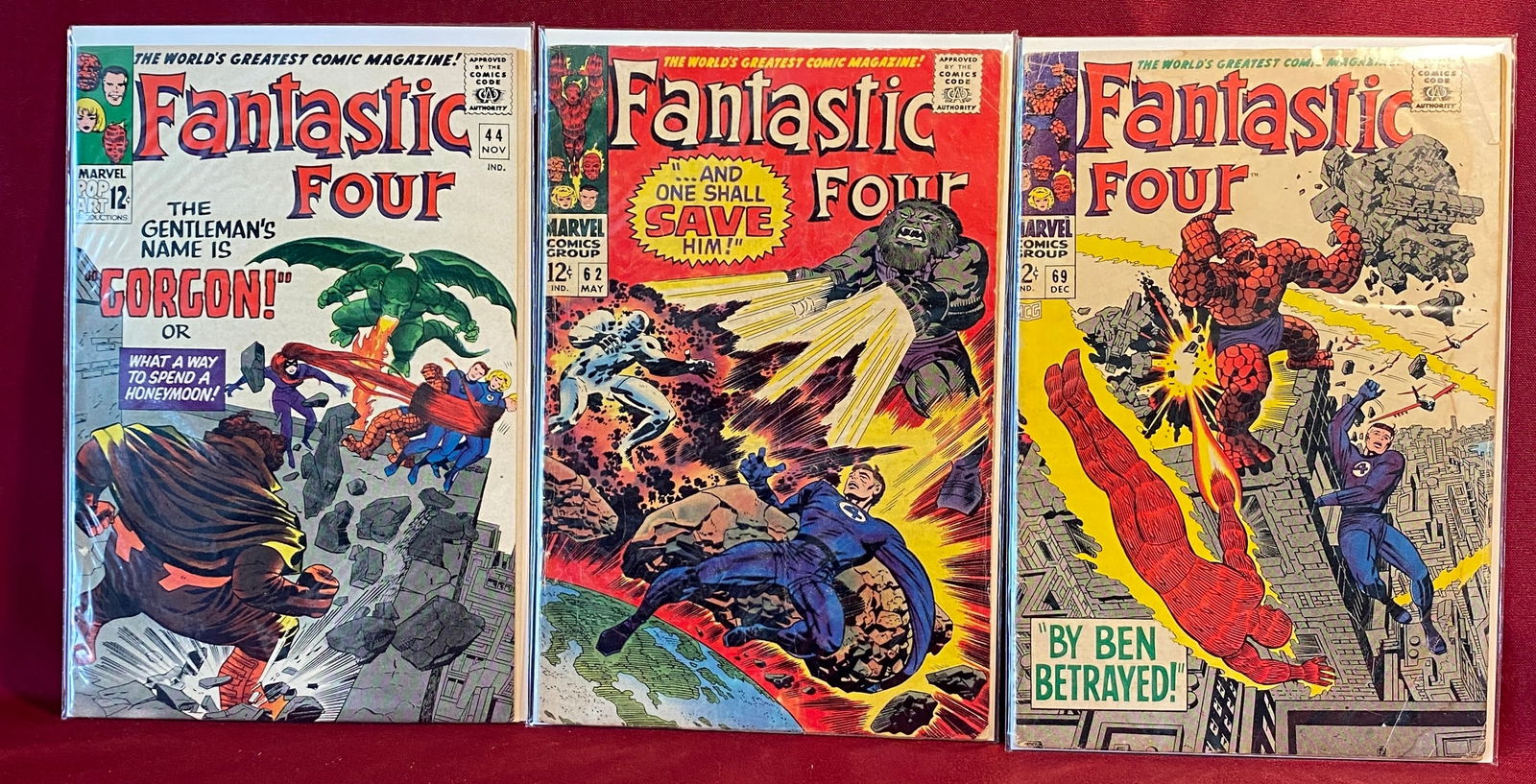 Three Vintage Marvel Comic Books - 'Fantastic Four' No. 44, 62, 69 (1 of 9)