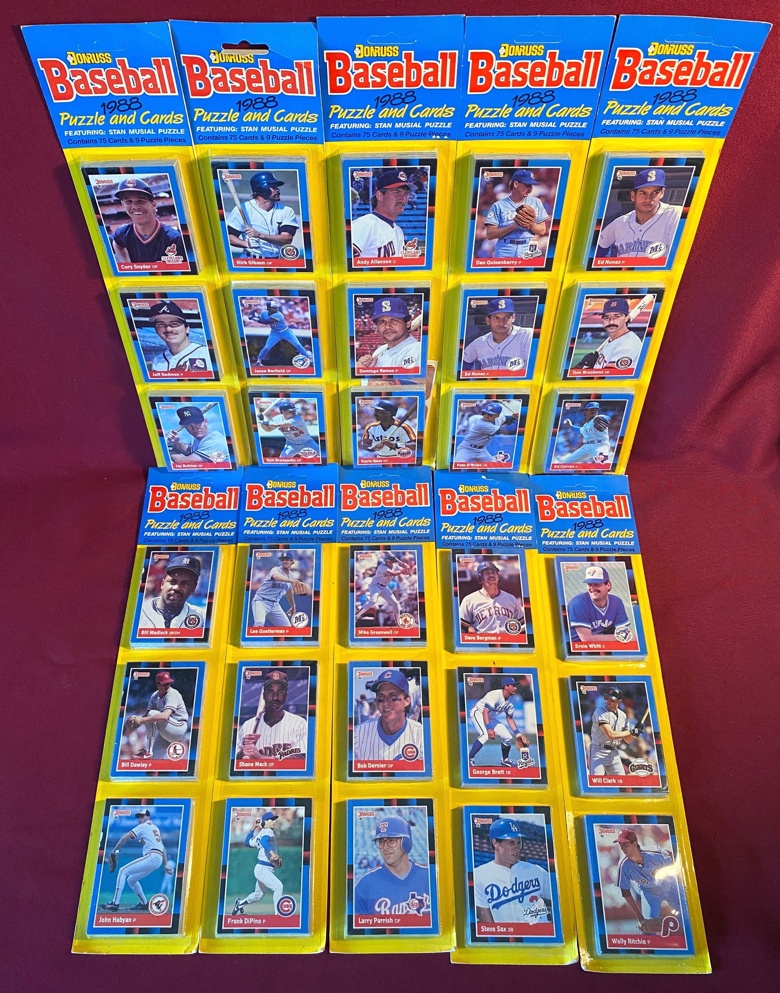 Ten 1988 Donruss Baseball Card Rack Packs - Puzzle Pieces and Cards - Factory Sealed (1 of 6)