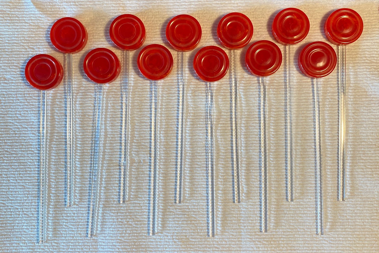 Set of Twelve Bakelite Cherry Red Older Drink Stirrers: Set of Twelve Bakelite Cherry Red Older Drink Stirrers