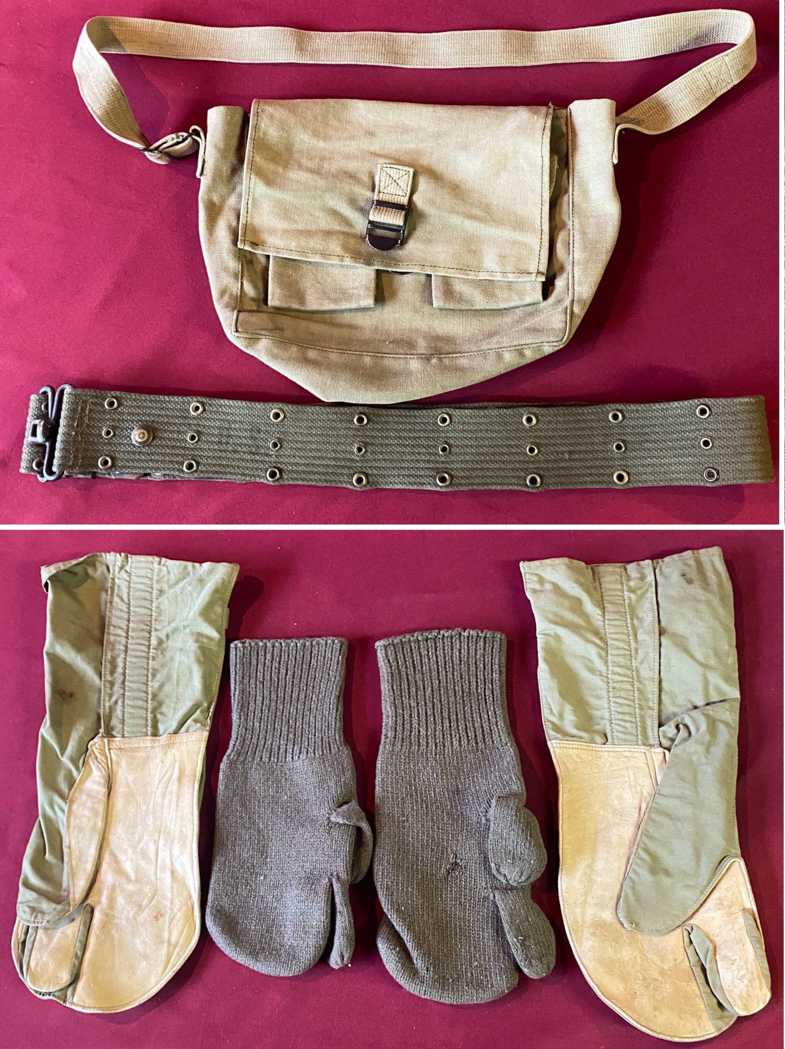 Military Shoulder Bag, Mittens, and Military Belt: Military Shoulder Bag, Mittens, and Military Belt