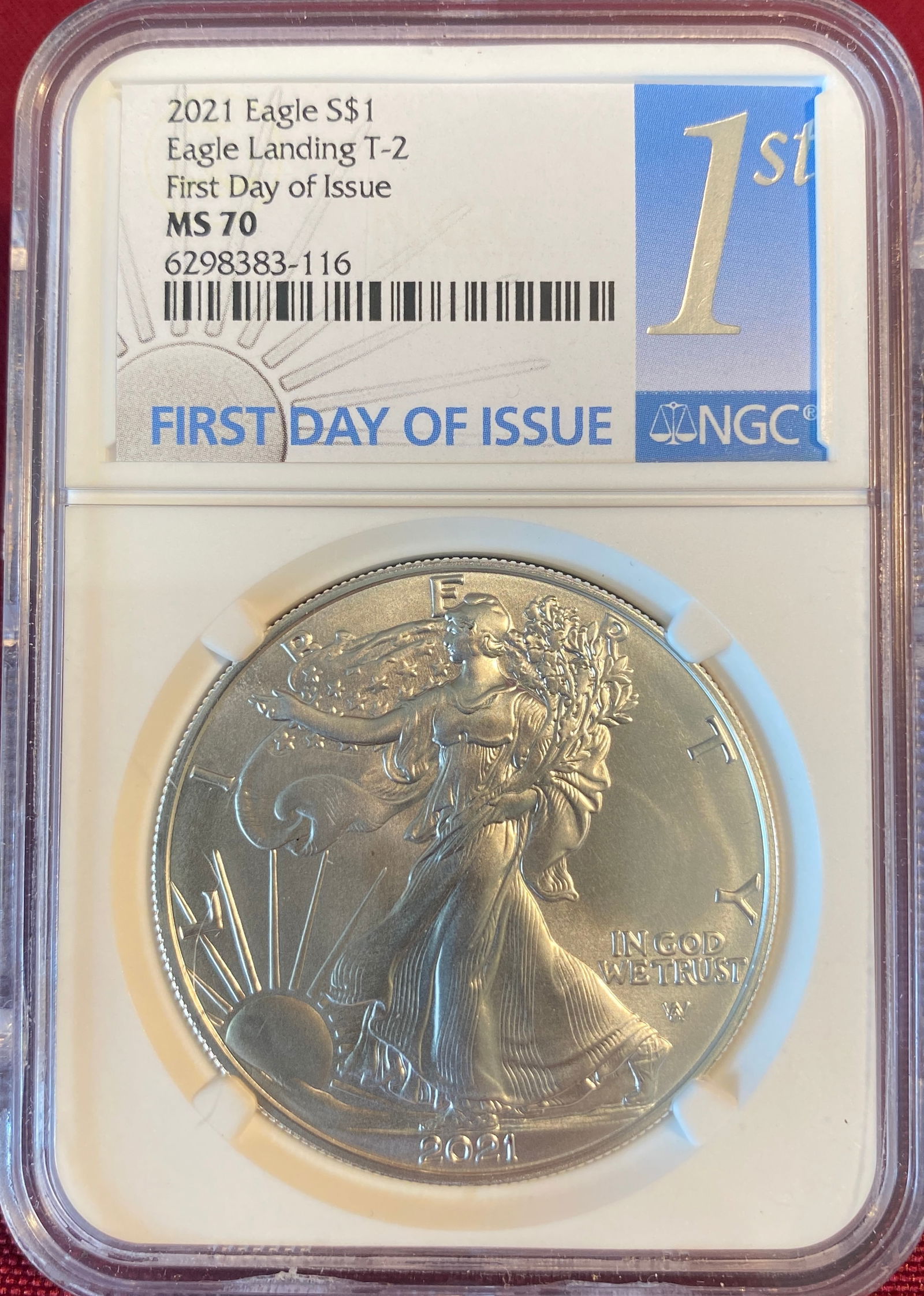Graded 2021 One Ounce .999 Fine Silver Eagle - Type 2 - First Day of Issue - MS70 by PCGS (1 of 3)