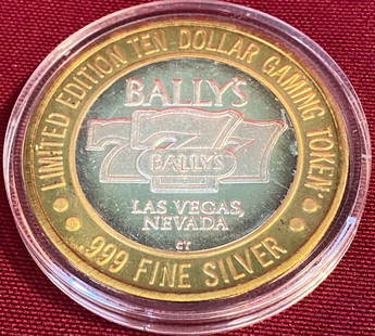 Bally's Casino Limited Edition .999 Fine Silver (Center) Lucky 7 Gaming Token - Approx: Bally's Casino Limited Edition .999 Fine Silver (Center) Lucky 7 Gaming Token - Approx 43.32 Grams