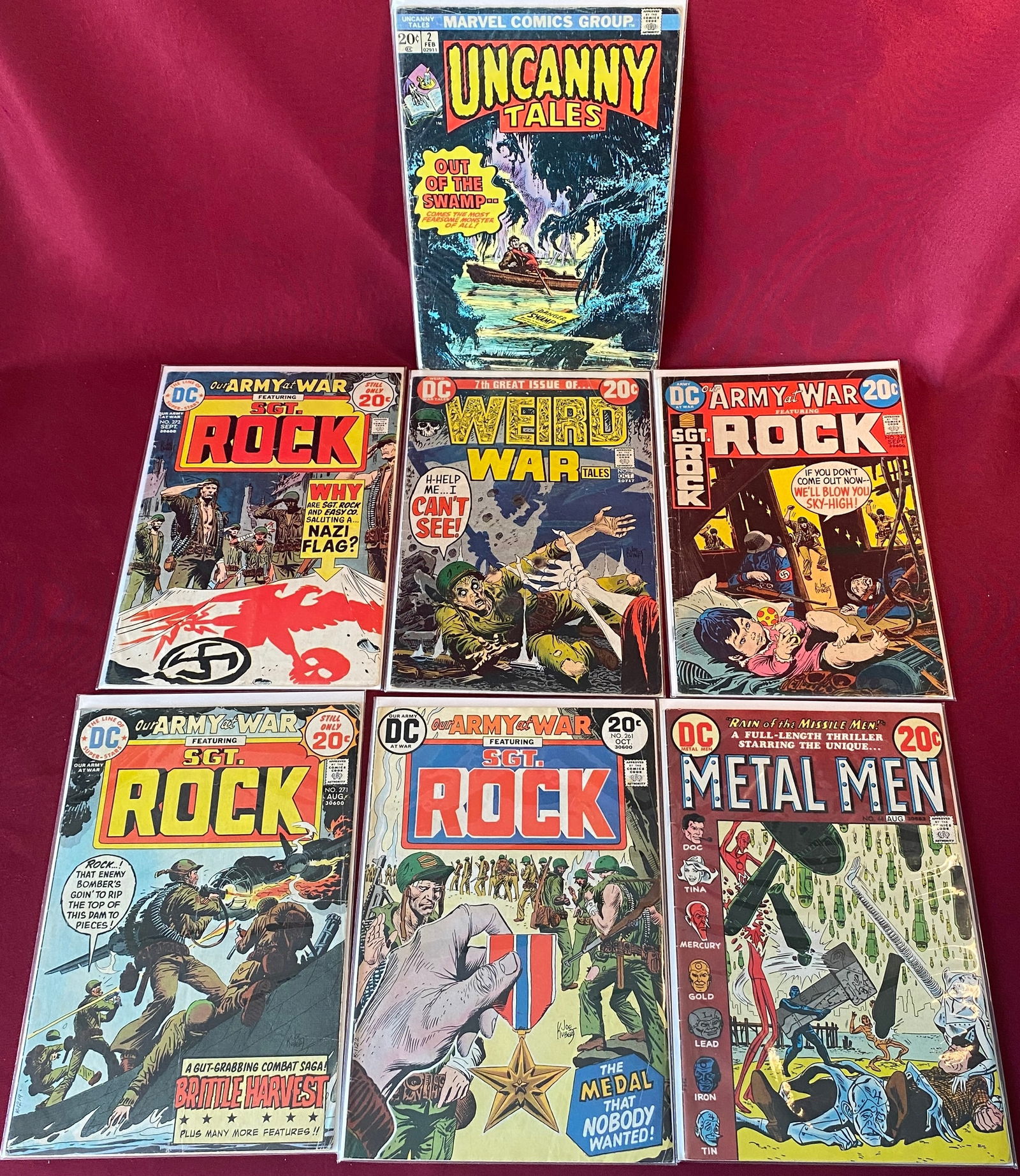 Seven Vintage DC and Marvel Comic Books - Sgt. Rock #249, 261, 271, 272, Metal Men #44, Uncanny (1 of 4)