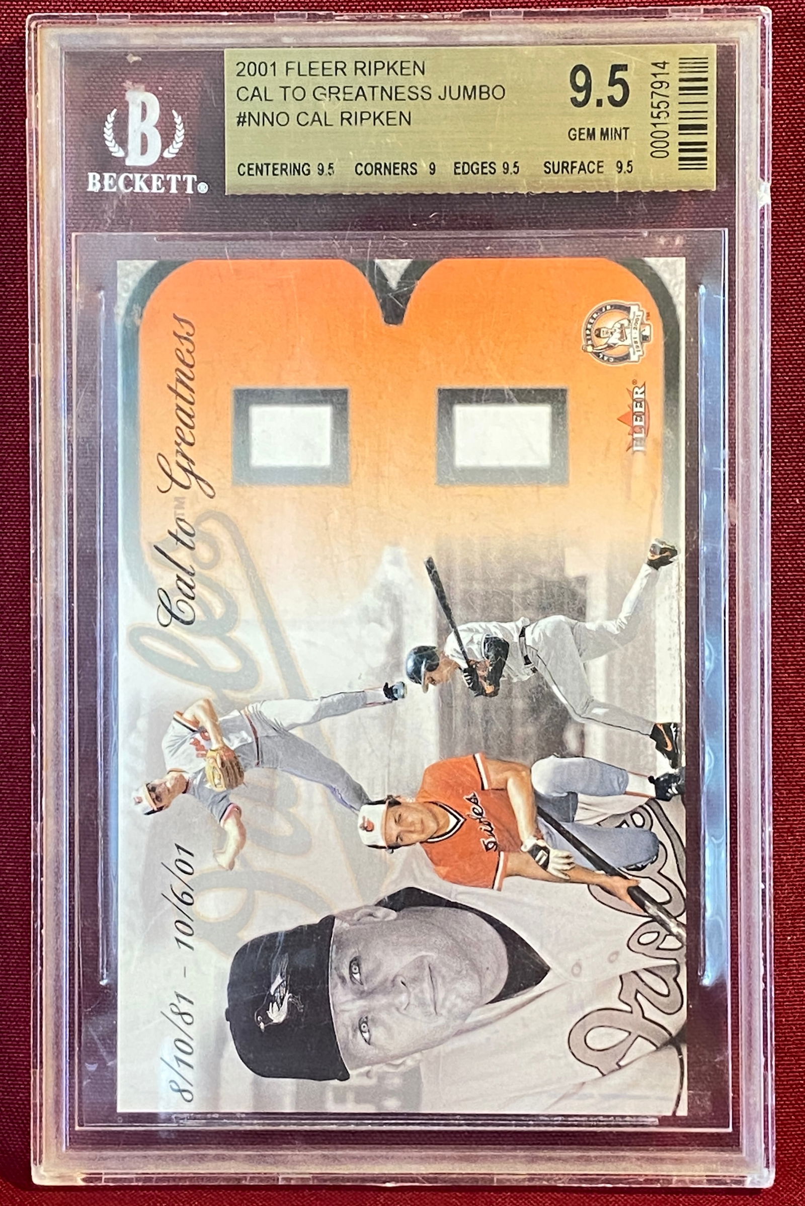 Graded 2001 Cal Ripken Jr. Fleer Jumbo Baseball Card - 9.5 GEM MINT by Beckett (1 of 3)