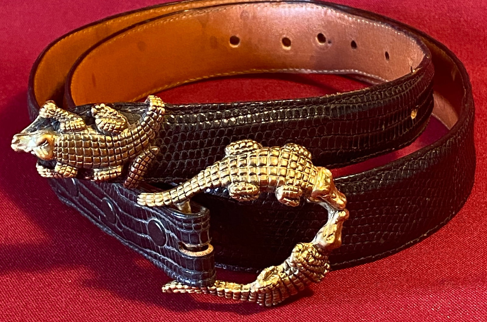 Alexander Kalifano Sterling Silver Kissing Alligators - Sterling Silver Buckle & End - Dated 1996: Alexander Kalifano Sterling Silver Kissing Alligators - Sterling Silver Buckle & End - Dated 1996