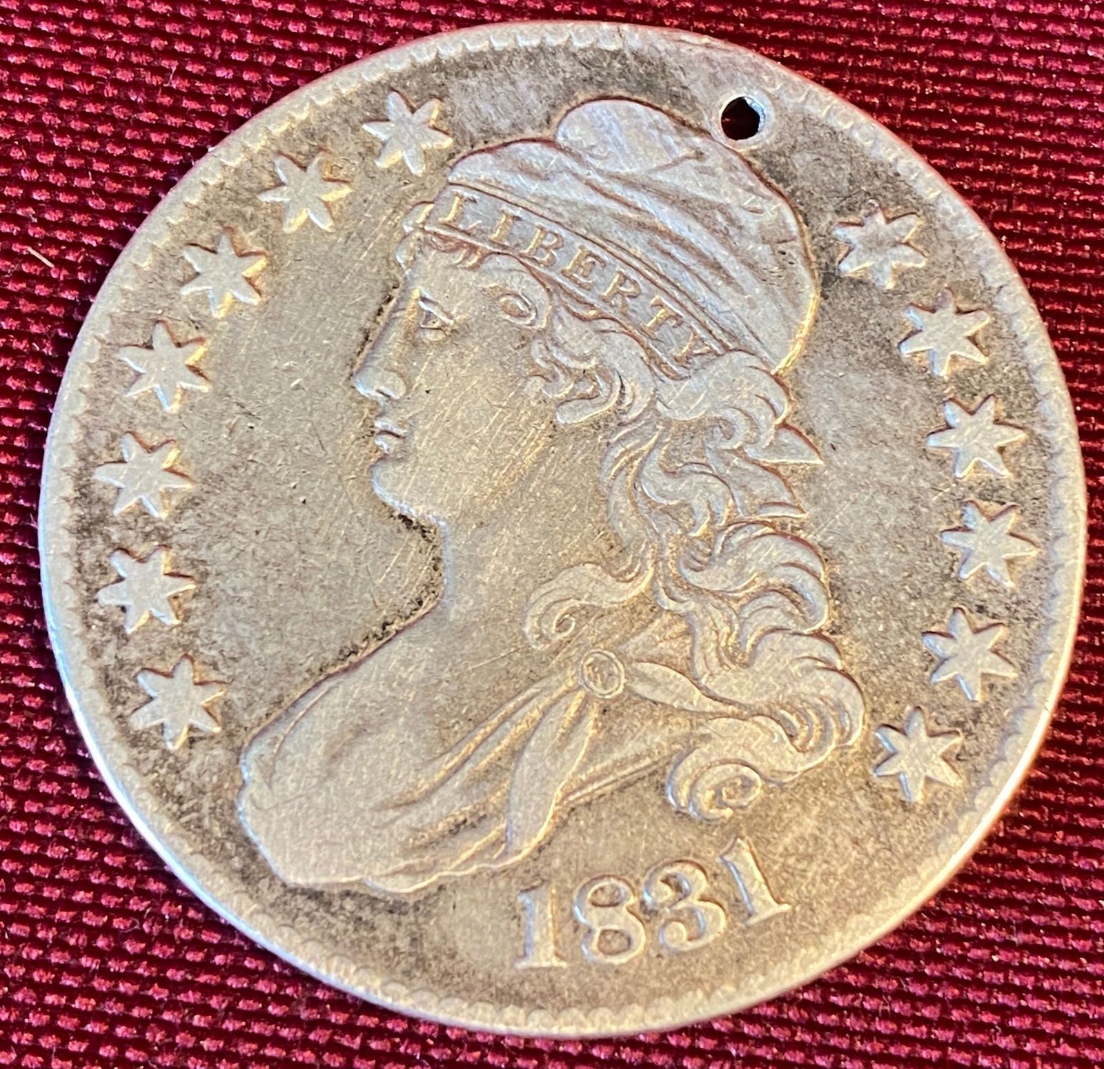 1831 Capped Bust Silver Half Dollar - Small Hole at Top (1 of 2)