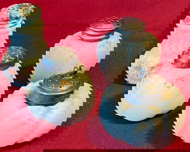 Four Mount Washington Shakers with Floral Motifs (Some Fading/Loss): Four Mount Washington Shakers with Floral Motifs (Some Fading/Loss)