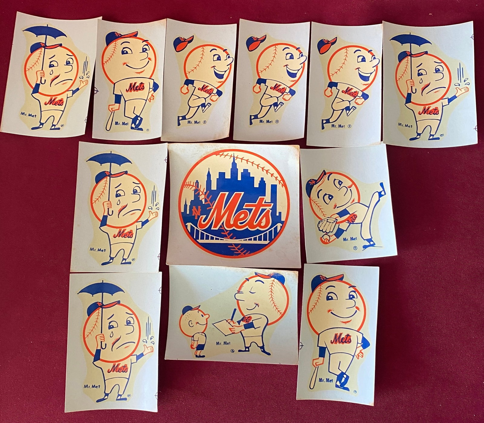 Twelve Vintage Mr. Met Mascot - New York Mets Decals - Various Styles: Twelve Vintage Mr. Met Mascot - New York Mets Decals - Various Styles