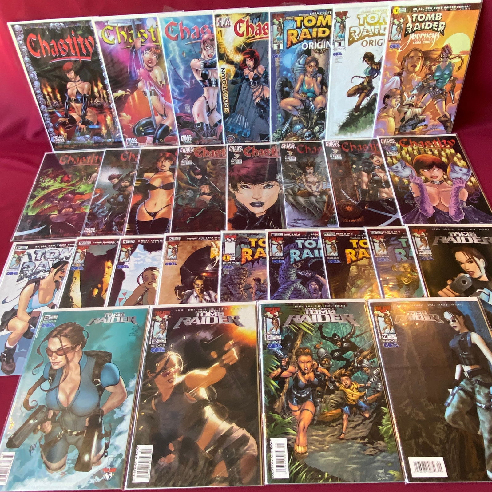Twenty-Eight Total Chastity and Tomb Raider Comic Books (1 of 6)