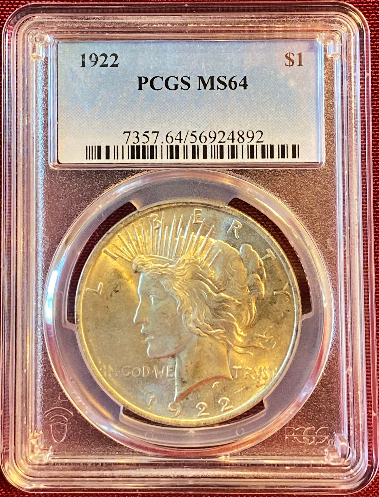 Graded 1922 Peace Silver Dollar - MS64 by PCGS (1 of 3)
