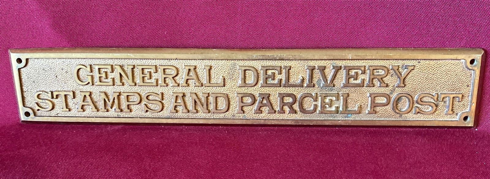 Brass Post Office Plaque Reading 'General Delivery Stamps and Parcel Post' - Approx 10.5"x2.5" (1 of 5)