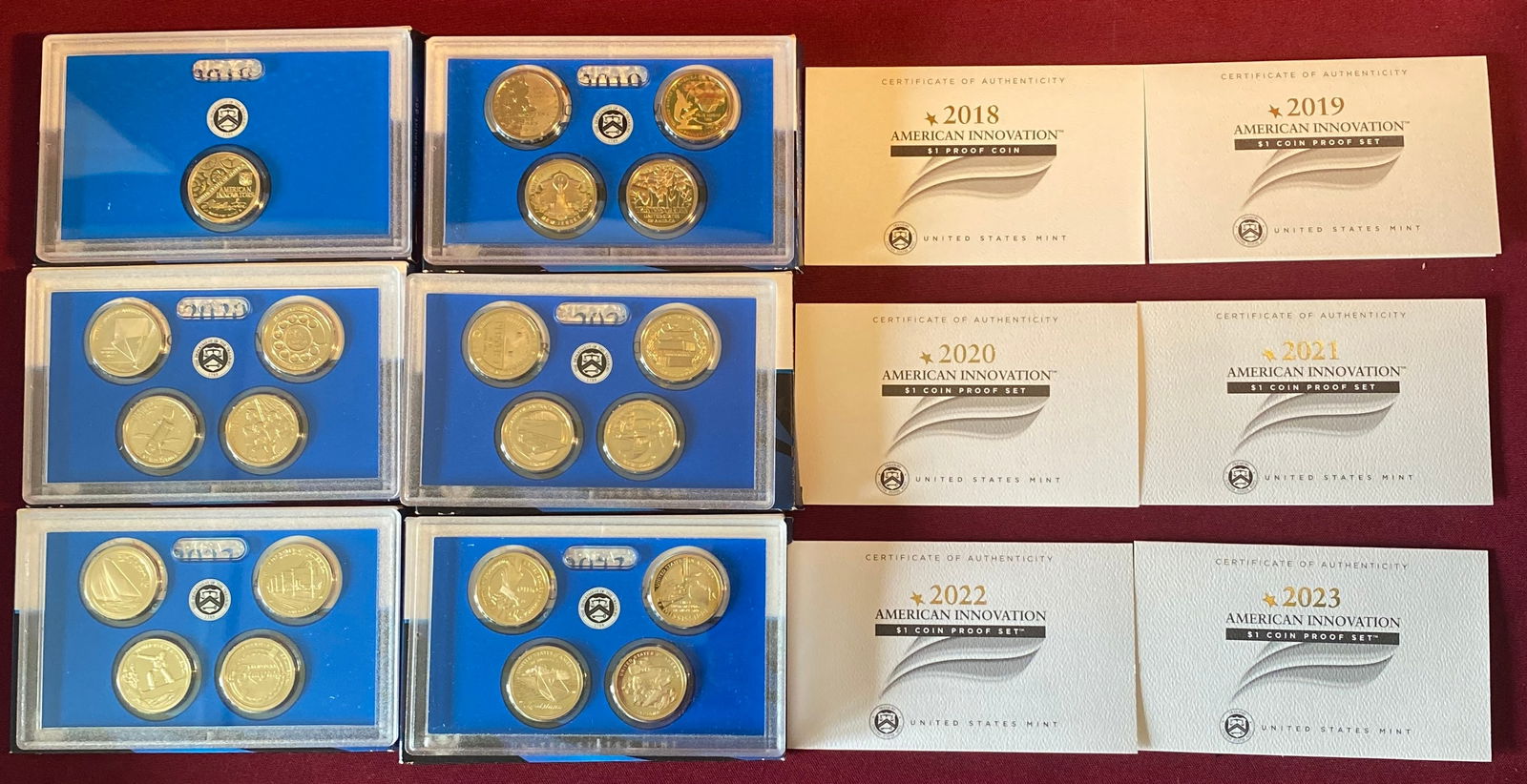 Six U.S. Mint American Innovation $1 Proof Coin Sets - 2018-2023 (1 of 3)