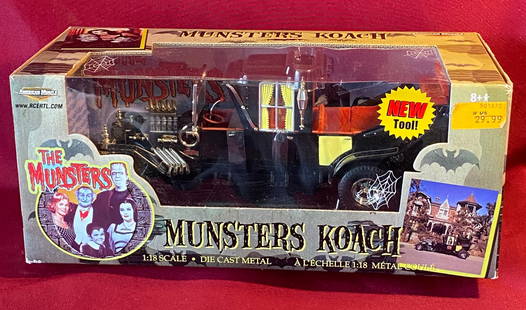 Munsters Koach Car in Packaging - Ertl 1:18 Scale Die Cast Metal: Munsters Koach Car in Packaging - Ertl 1:18 Scale Die Cast Metal