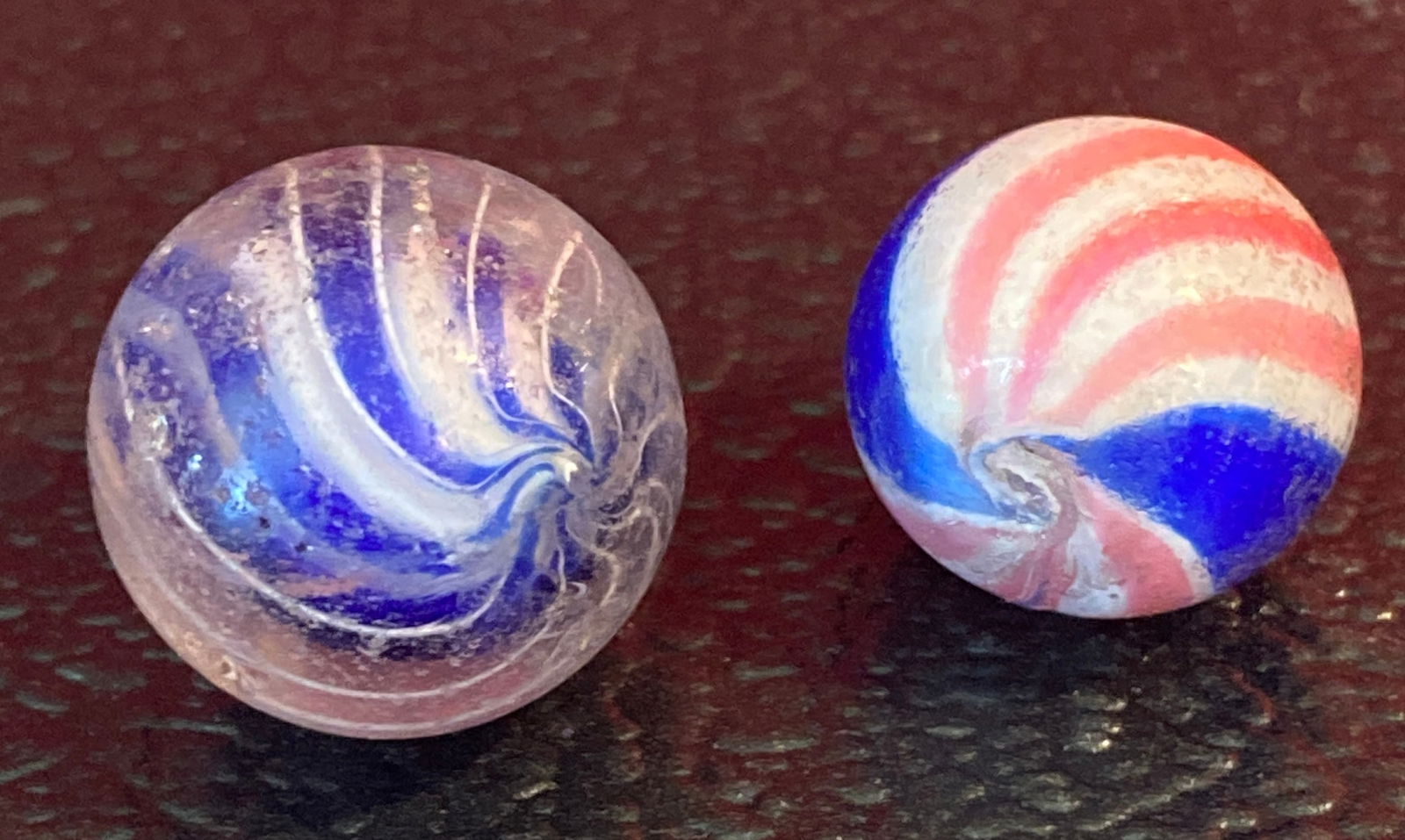 Two Antique German Glass Marbles - Onionskin and Peppermint Swirl Marble (1 of 6)