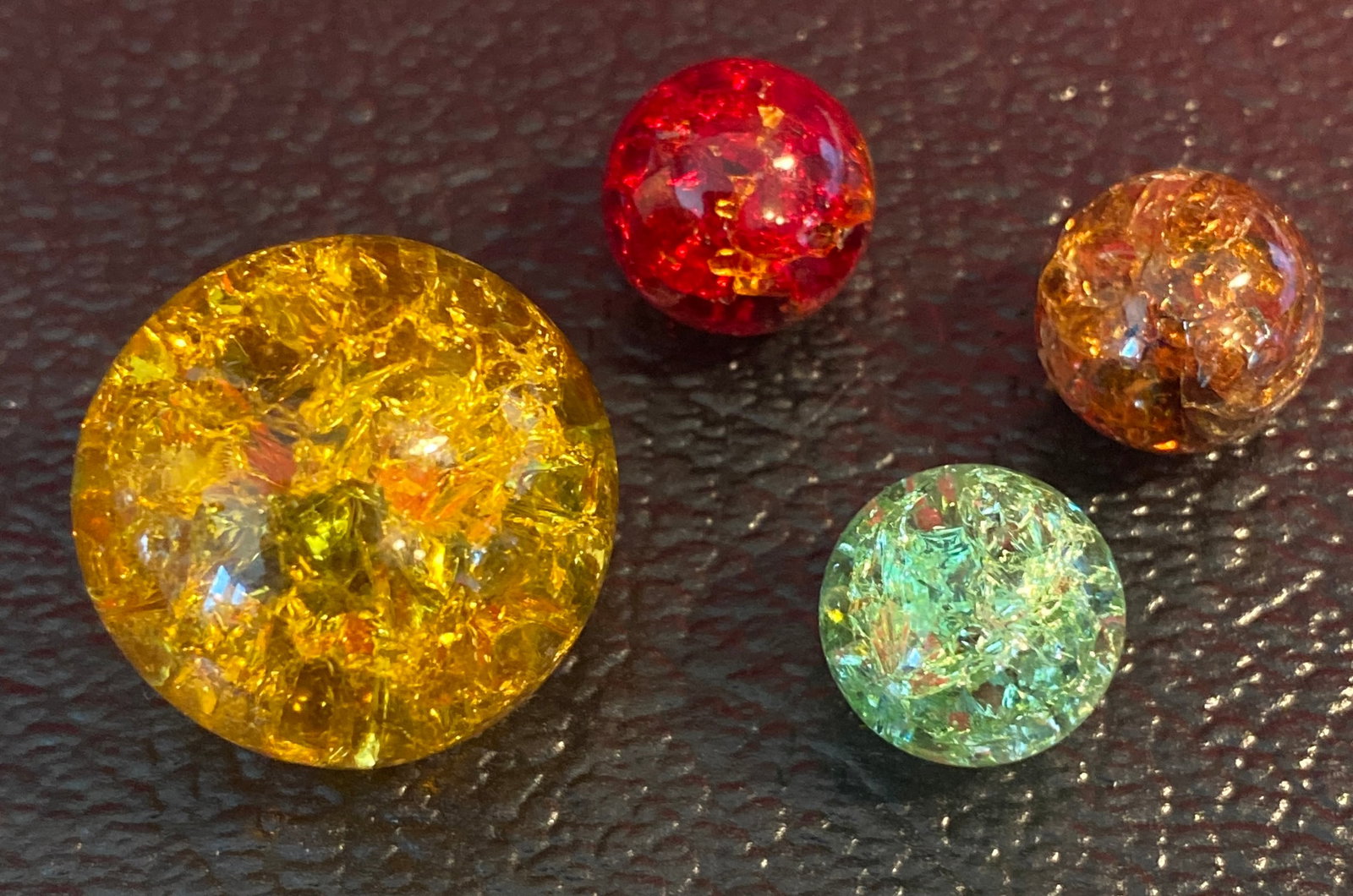 Four Older Crackle Glass Marbles - Pee Wee Size and Larger: Four Older Crackle Glass Marbles - Pee Wee Size and Larger