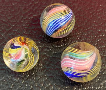 Three Antique German Swirl Marbles - One Believed to be Divided Core: Three Antique German Swirl Marbles - One Believed to be Divided Core
