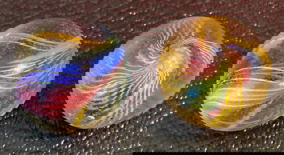 Two Antique Shooter/Bowler Sized Glass Swirl Marbles: Two Antique Shooter/Bowler Sized Glass Swirl Marbles