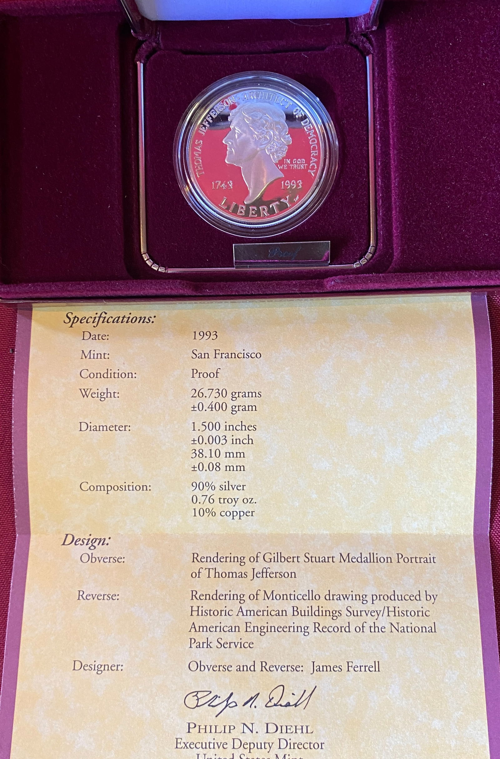 1993 Thomas Jefferson Commemorative Silver Dollar (1 of 3)