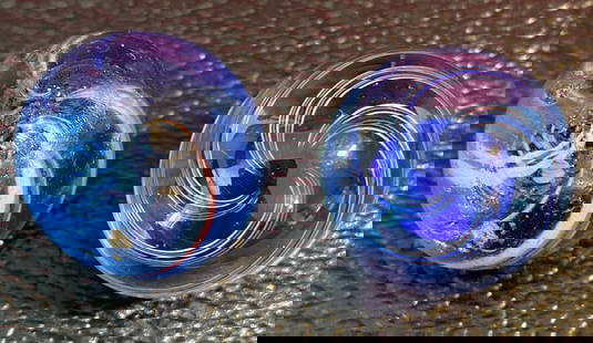 Two Older Blue Swirl Glass Marbles: Two Older Blue Swirl Glass Marbles